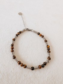 PULSEIRA AROS PRATEADO OLHO DE TIGRE